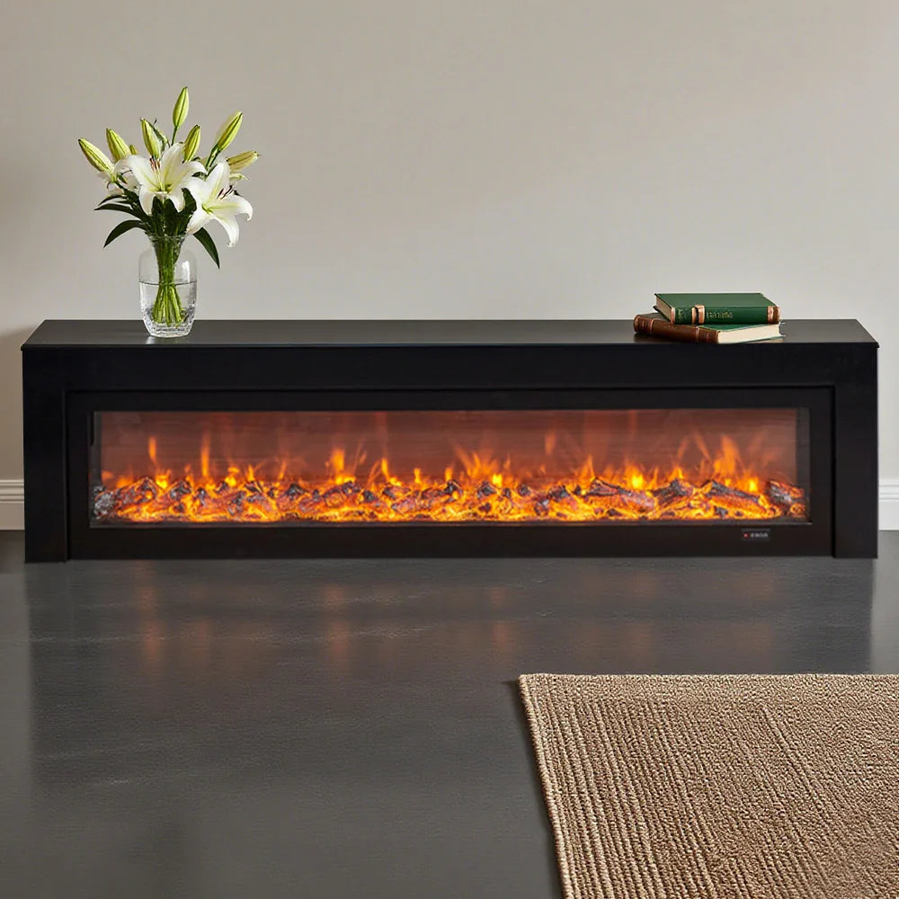 LIVARA 711 Wood TV Frame, Core 180/200cm Fireplace 12W/750-1500W, Effect, 3D Flame Cabinet - Solid Dual White Options - Electric Black