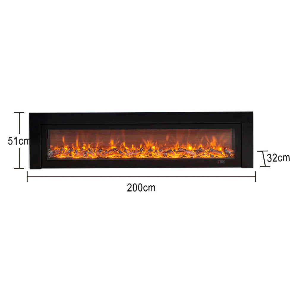 LIVARA 711 Wood TV Frame, Core 180/200cm Fireplace 12W/750-1500W, Effect, 3D Flame Cabinet - Solid Dual White Options - Electric Black