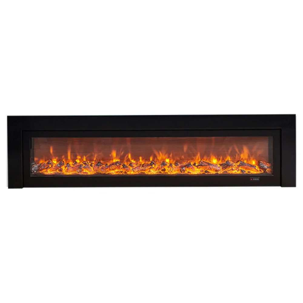 LIVARA 711 Wood TV Frame, Core 180/200cm Fireplace 12W/750-1500W, Effect, 3D Flame Cabinet - Solid Dual White Options - Electric Black