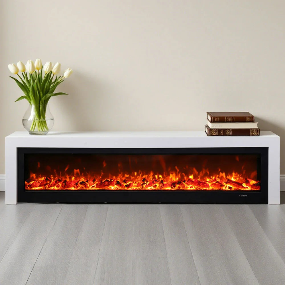 LIVARA 711 3D Frame, Fireplace Cabinet - Solid TV 180/200cm Core - Effect, Wood Dual Electric White Options Flame 12W/750-1500W, White