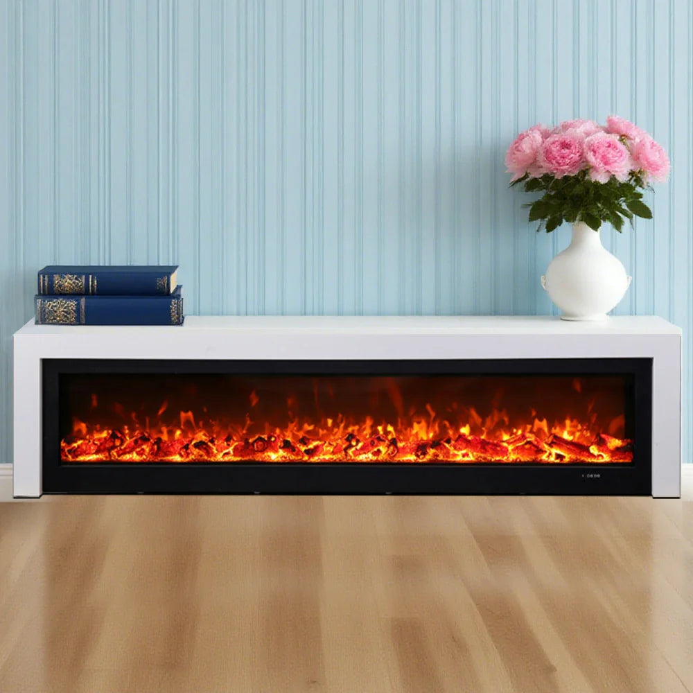 LIVARA 711 3D Frame, Fireplace Cabinet - Solid TV 180/200cm Core - Effect, Wood Dual Electric White Options Flame 12W/750-1500W, White