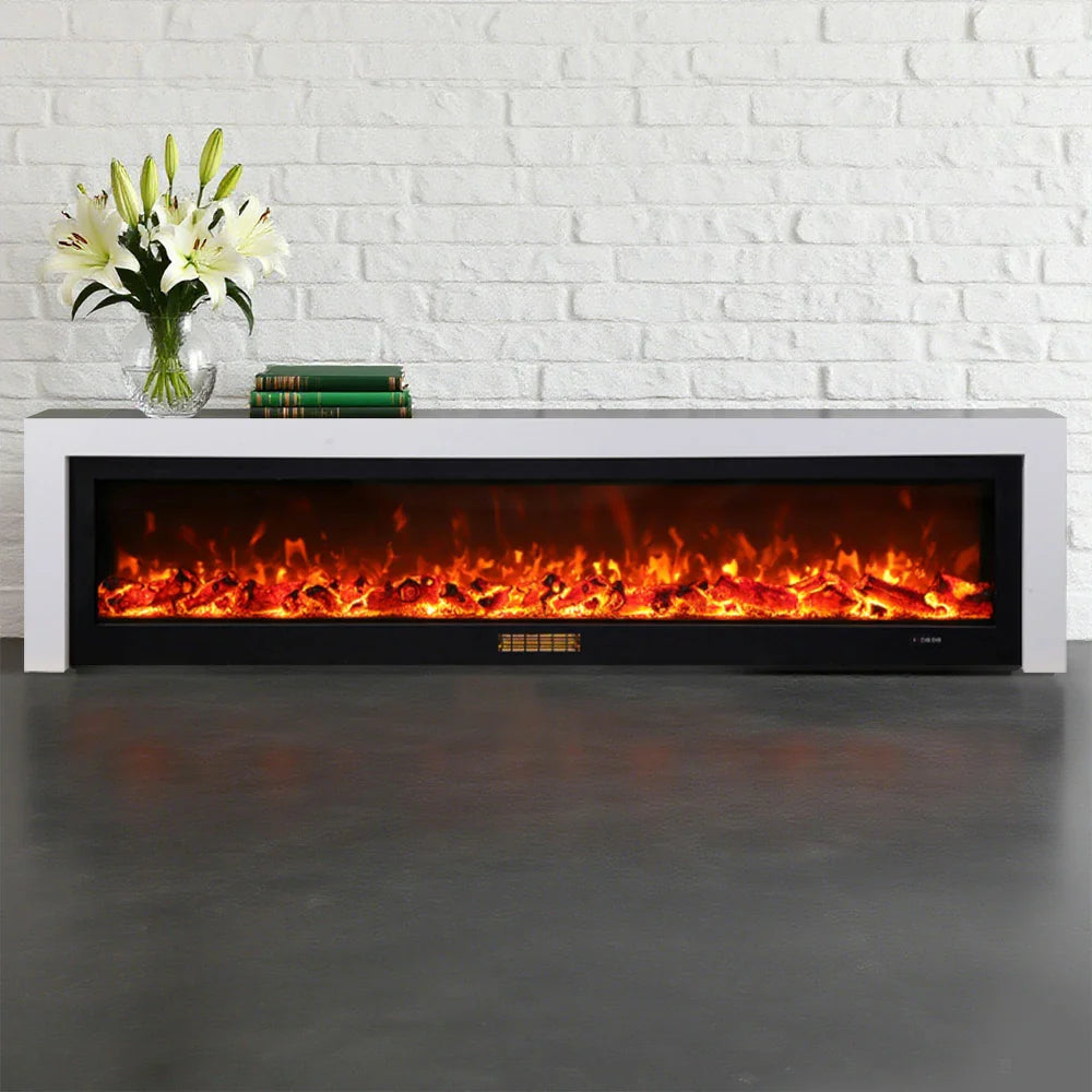 LIVARA 711 3D Frame, Fireplace Cabinet - Solid TV 180/200cm Core - Effect, Wood Dual Electric White Options Flame 12W/750-1500W, White