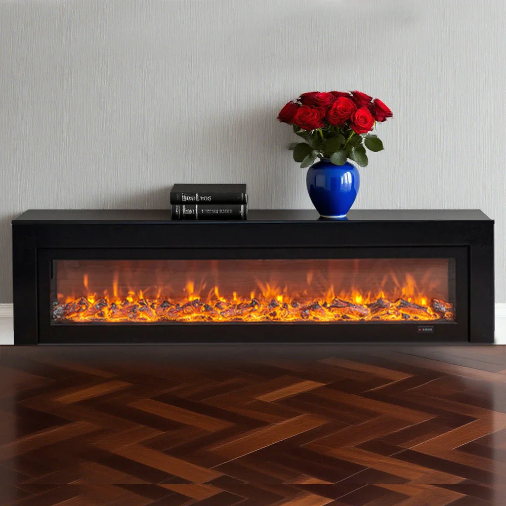 LIVARA 711 Wood TV Frame, Core 180/200cm Fireplace 12W/750-1500W, Effect, 3D Flame Cabinet - Solid Dual White Options - Electric Black