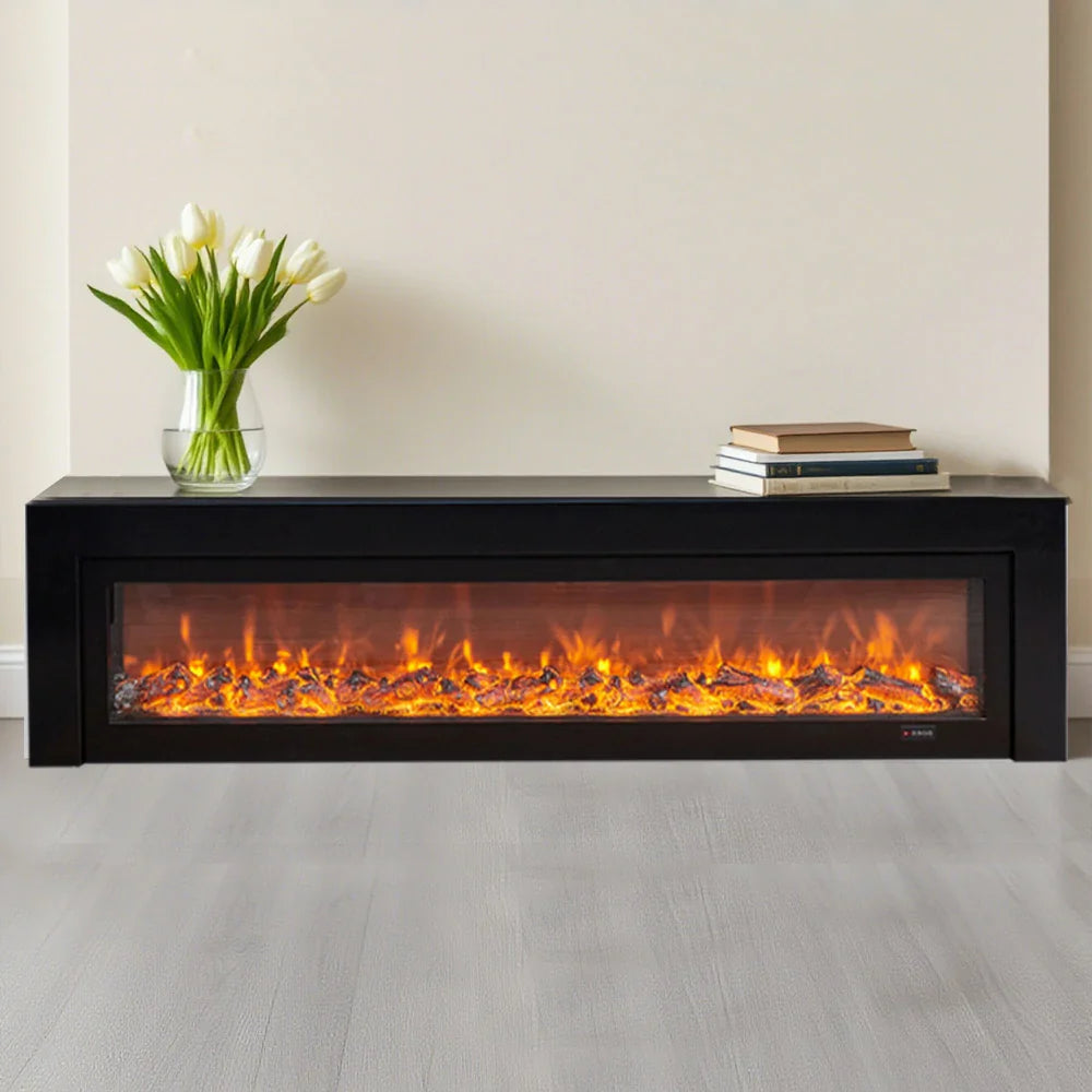 LIVARA 711 Wood TV Frame, Core 180/200cm Fireplace 12W/750-1500W, Effect, 3D Flame Cabinet - Solid Dual White Options - Electric Black