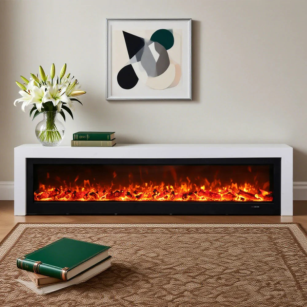 LIVARA 711 3D Frame, Fireplace Cabinet - Solid TV 180/200cm Core - Effect, Wood Dual Electric White Options Flame 12W/750-1500W, White