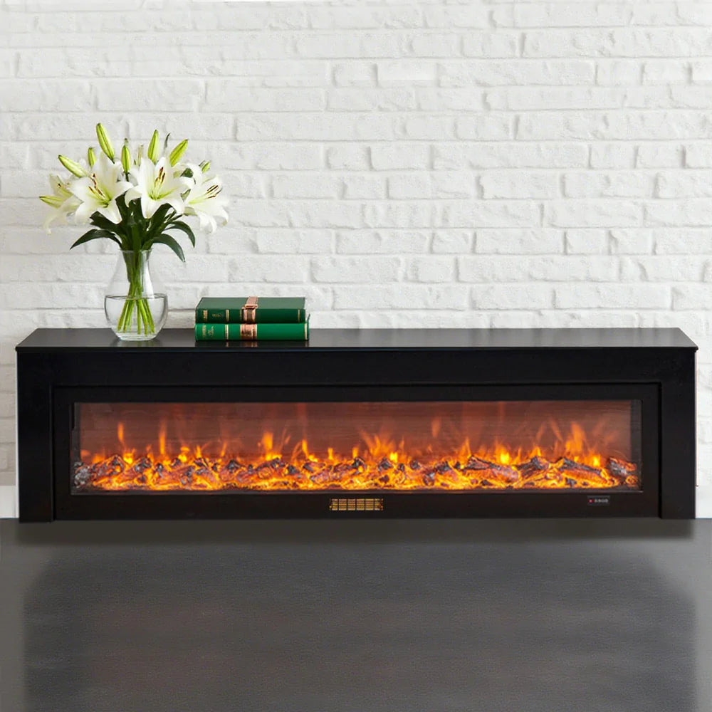 LIVARA 711 Wood TV Frame, Core 180/200cm Fireplace 12W/750-1500W, Effect, 3D Flame Cabinet - Solid Dual White Options - Electric Black