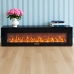 LIVARA 711 Wood TV Frame, Core 180/200cm Fireplace 12W/750-1500W, Effect, 3D Flame Cabinet - Solid Dual White Options - Electric Black
