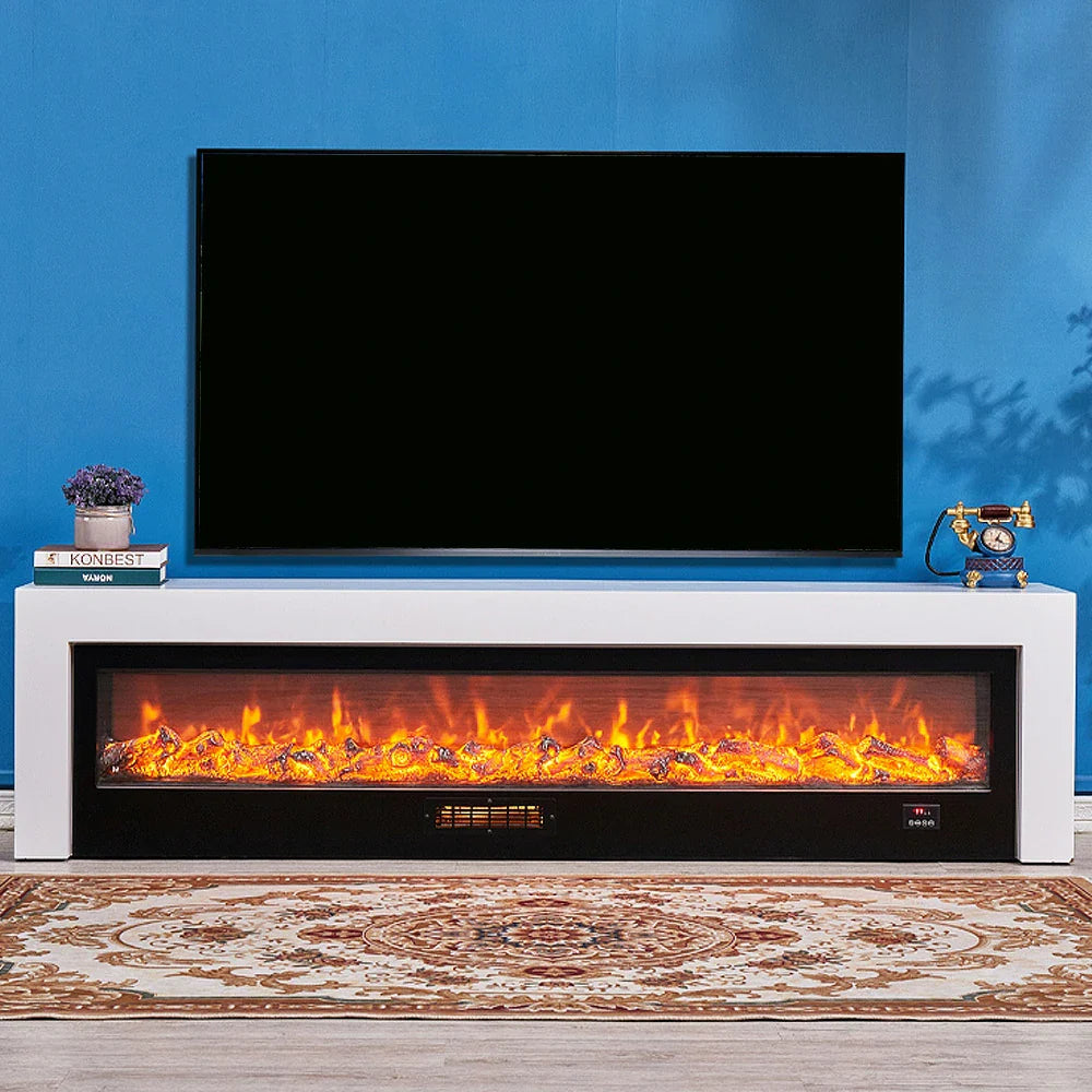 LIVARA 711 3D Frame, Fireplace Cabinet - Solid TV 180/200cm Core - Effect, Wood Dual Electric White Options Flame 12W/750-1500W, White