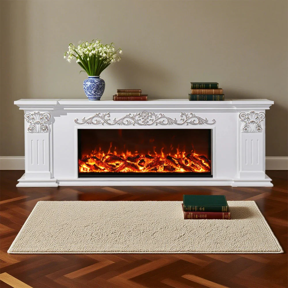 LIVARA 712 TV 3D Dual Cabinet Solid Flame Wood Frame, Options 12W/750-1500W, - Core Effect, Electric Fireplace White Remote Control, Low-Noise Design
