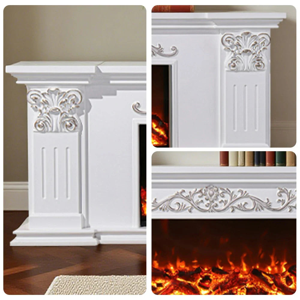 LIVARA 712 TV 3D Dual Cabinet Solid Flame Wood Frame, Options 12W/750-1500W, - Core Effect, Electric Fireplace White Remote Control, Low-Noise Design