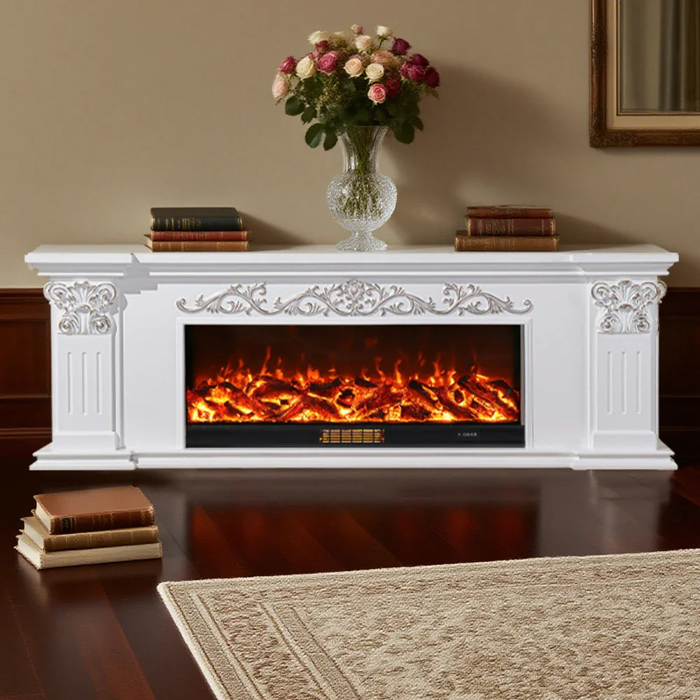 LIVARA 712 TV 3D Dual Cabinet Solid Flame Wood Frame, Options 12W/750-1500W, - Core Effect, Electric Fireplace White Remote Control, Low-Noise Design