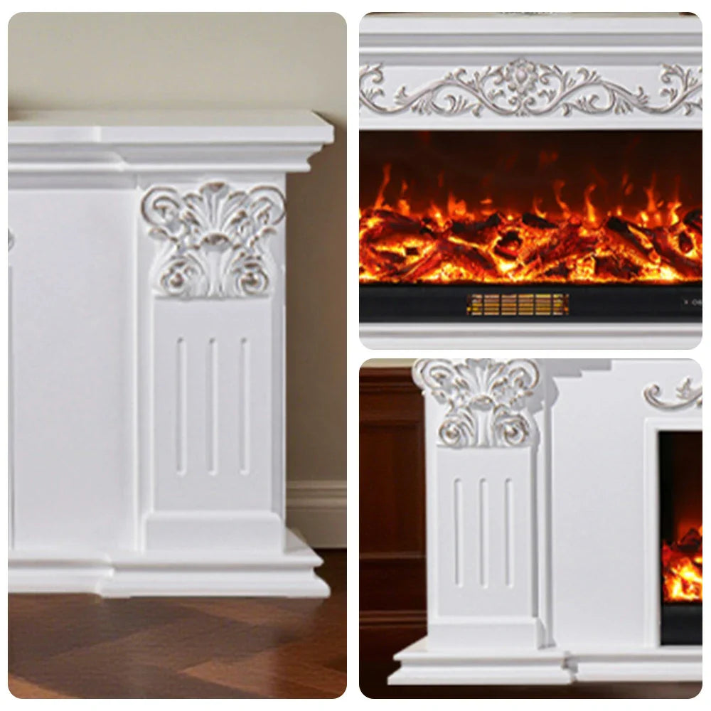 LIVARA 712 TV 3D Dual Cabinet Solid Flame Wood Frame, Options 12W/750-1500W, - Core Effect, Electric Fireplace White Remote Control, Low-Noise Design