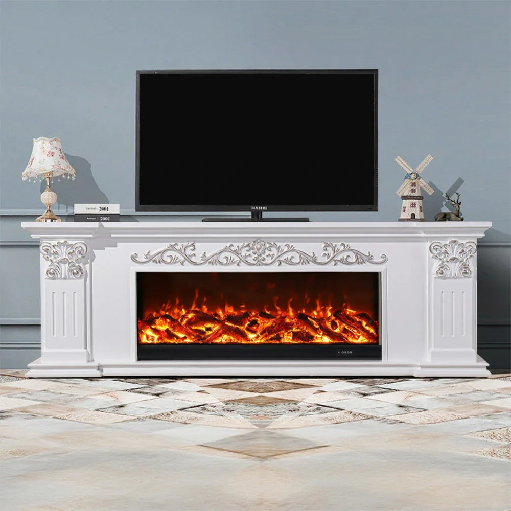 LIVARA 712 TV 3D Dual Cabinet Solid Flame Wood Frame, Options 12W/750-1500W, - Core Effect, Electric Fireplace White Remote Control, Low-Noise Design