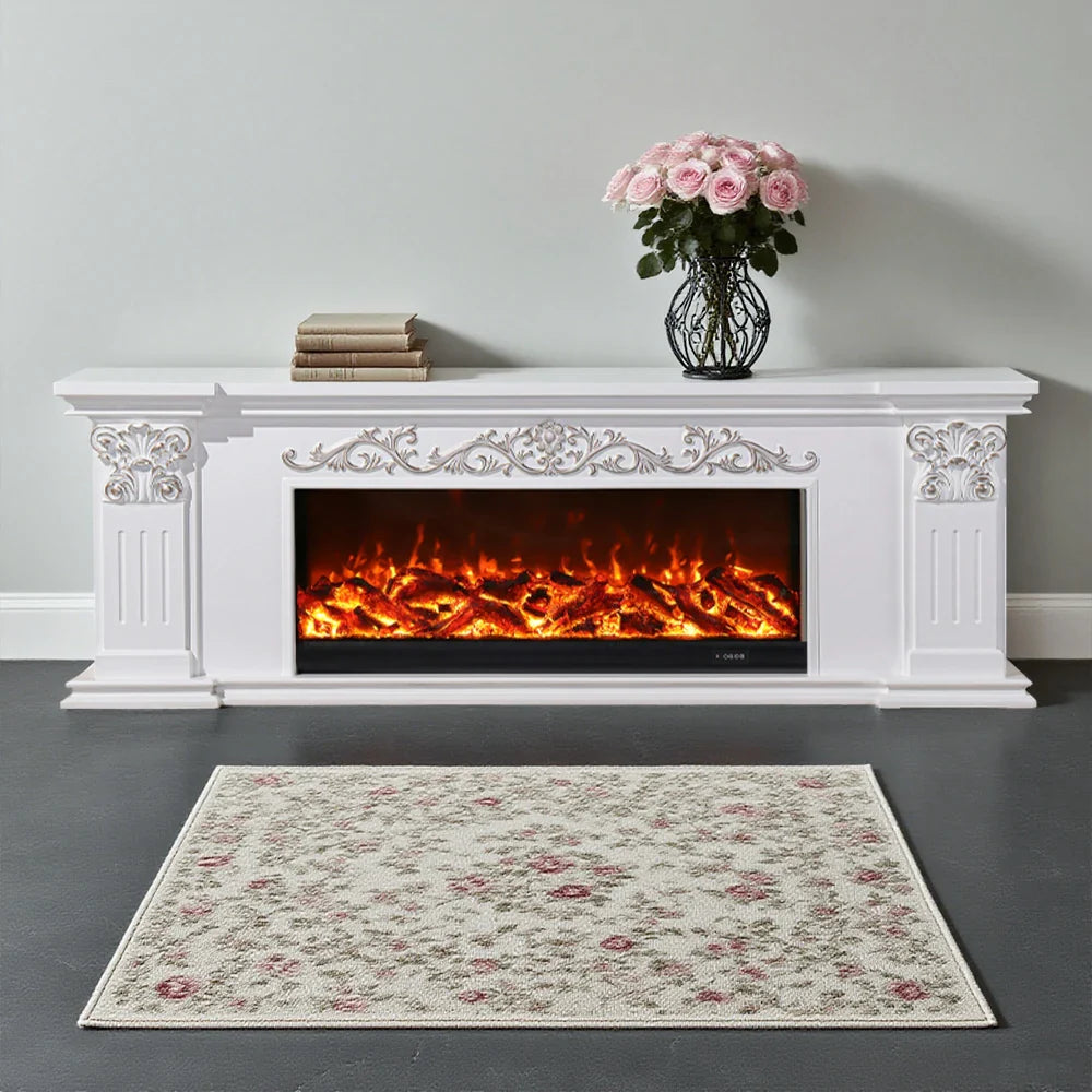 LIVARA 712 TV 3D Dual Cabinet Solid Flame Wood Frame, Options 12W/750-1500W, - Core Effect, Electric Fireplace White Remote Control, Low-Noise Design