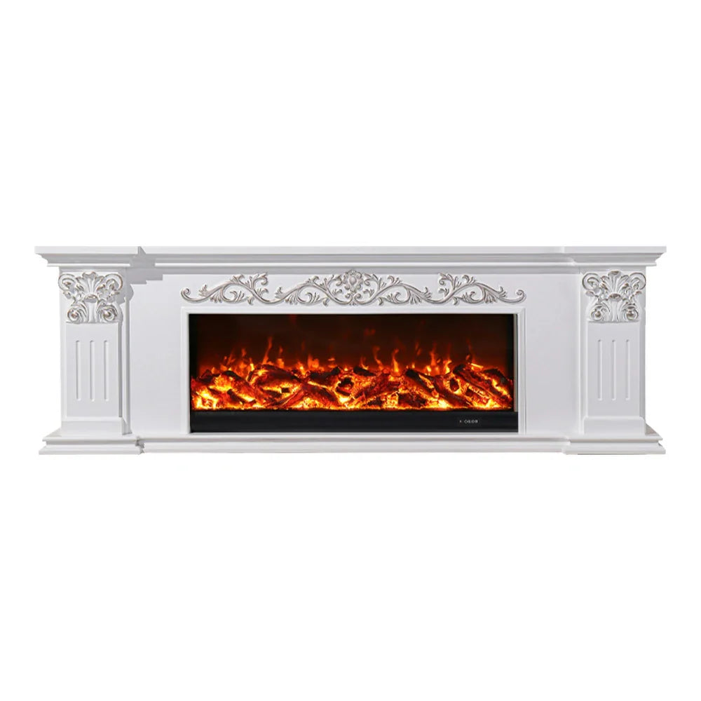 LIVARA 712 TV 3D Dual Cabinet Solid Flame Wood Frame, Options 12W/750-1500W, - Core Effect, Electric Fireplace White Remote Control, Low-Noise Design