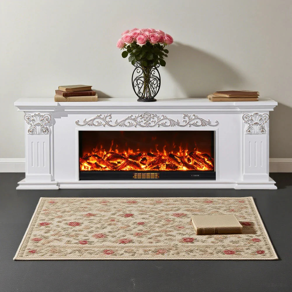 LIVARA 712 TV 3D Dual Cabinet Solid Flame Wood Frame, Options 12W/750-1500W, - Core Effect, Electric Fireplace White Remote Control, Low-Noise Design