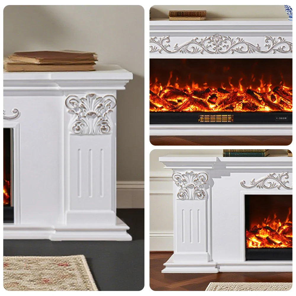 LIVARA 712 TV 3D Dual Cabinet Solid Flame Wood Frame, Options 12W/750-1500W, - Core Effect, Electric Fireplace White Remote Control, Low-Noise Design