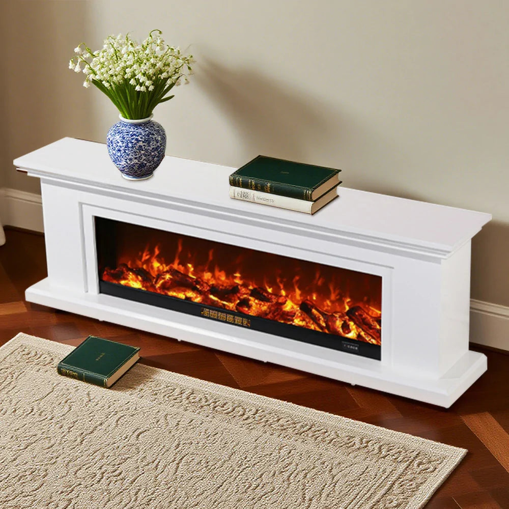 LIVARA 713 Fireplace Effect, - Core TV Solid Options Wood Electric Frame, Dual Flame 3D Control, Remote 12W/750-1500W Console - White