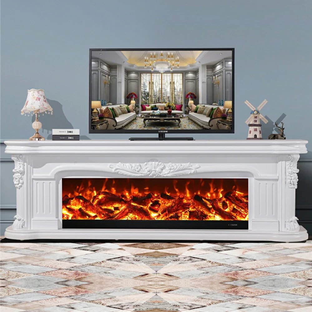 LIVARA 714 Flame TV 12W/750-1500W Electric 3D - Cabinet Effect, White Solid Core Fireplace Wood Dual - Options Frame, White