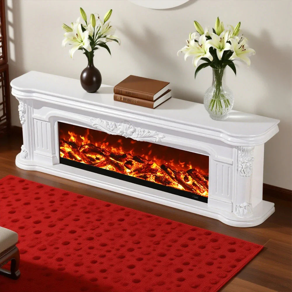LIVARA 714 Flame TV 12W/750-1500W Electric 3D - Cabinet Effect, White Solid Core Fireplace Wood Dual - Options Frame, White