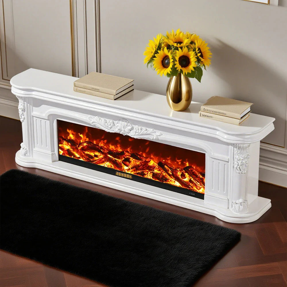 LIVARA 714 Flame TV 12W/750-1500W Electric 3D - Cabinet Effect, White Solid Core Fireplace Wood Dual - Options Frame, White