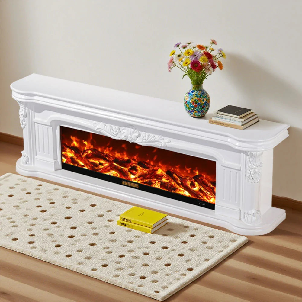LIVARA 714 Flame TV 12W/750-1500W Electric 3D - Cabinet Effect, White Solid Core Fireplace Wood Dual - Options Frame, White