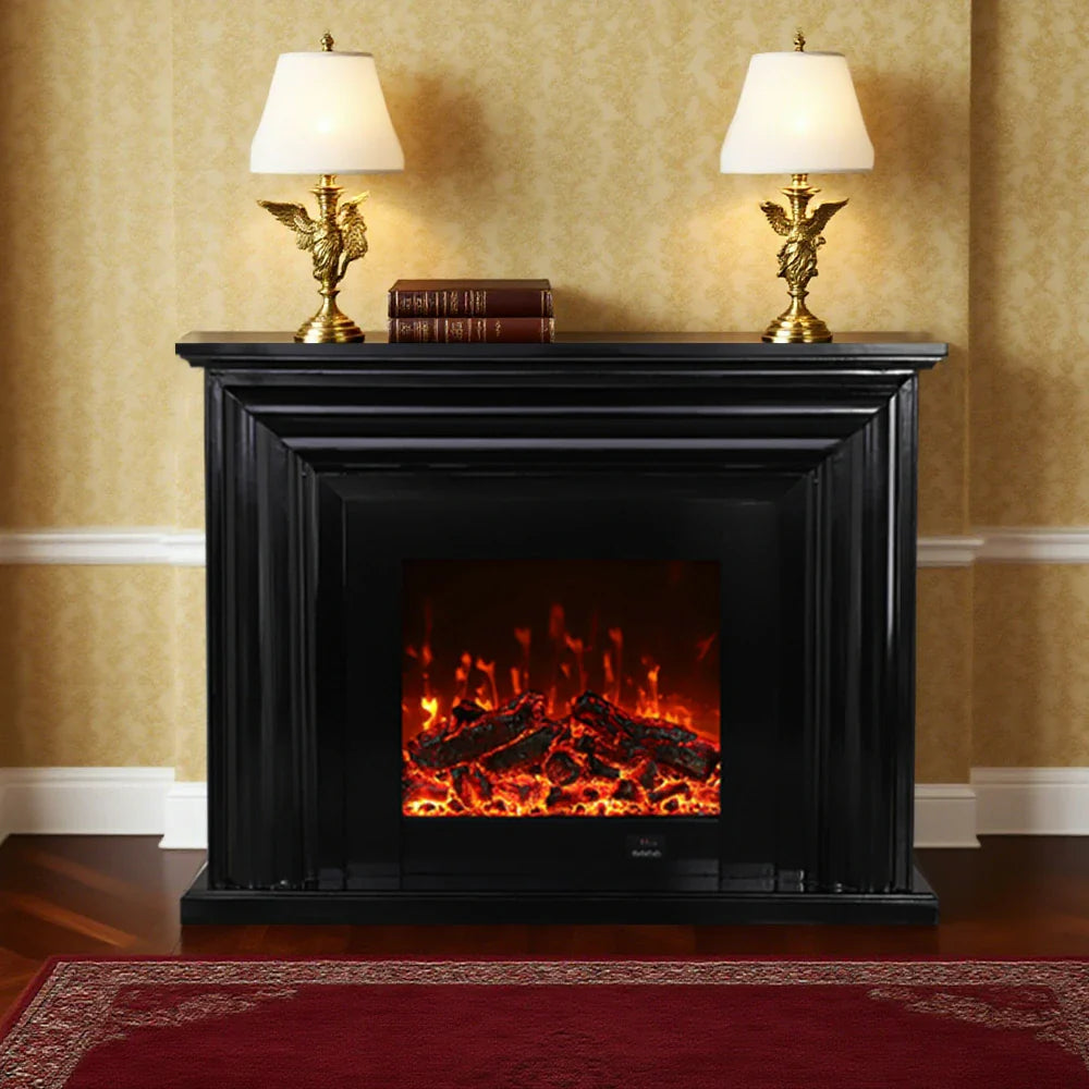 LIVARA 717 Options Control, Fireplace Cabinet 12W/750-1500W Dual Flame 3D Core White - Remote TV Effect, Electric Solid 180cm Wood - Frame, Black