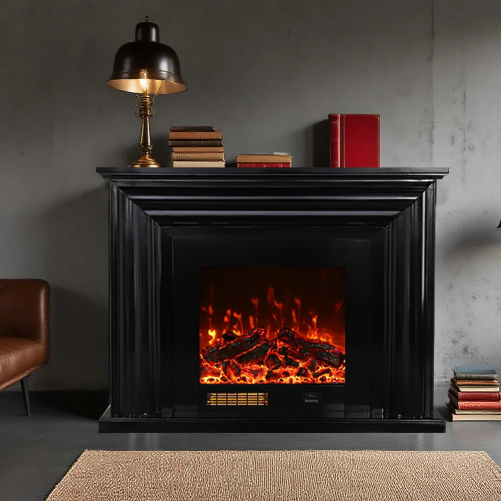 LIVARA 717 Options Control, Fireplace Cabinet 12W/750-1500W Dual Flame 3D Core White - Remote TV Effect, Electric Solid 180cm Wood - Frame, Black