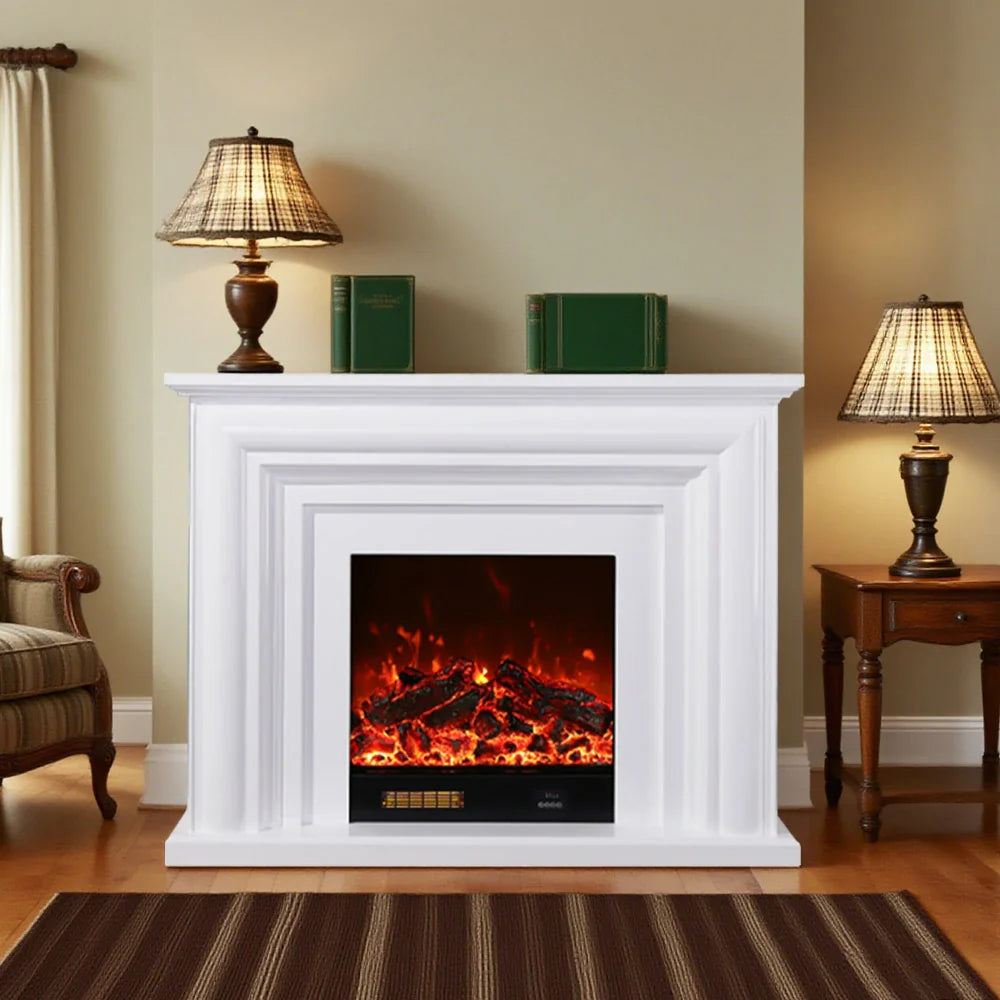LIVARA 717 180cm - Remote Solid Dual White Cabinet 12W/750-1500W Frame, - Fireplace Flame Control, 3D Electric Options Effect, TV Wood Core White