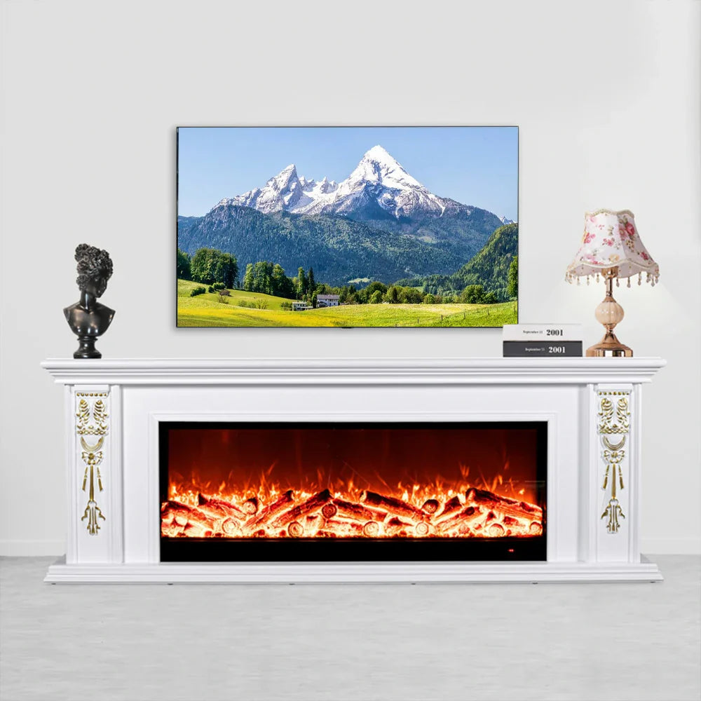 LIVARA 720B Control, Wood Flame Fireplace Electric White Cabinet Remote 180cm TV Frame, - Core Effect, Dual Solid Options 3D 12W/750-1500W