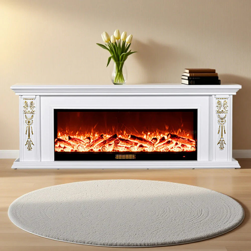 LIVARA 720B Control, Wood Flame Fireplace Electric White Cabinet Remote 180cm TV Frame, - Core Effect, Dual Solid Options 3D 12W/750-1500W