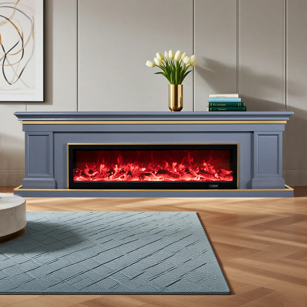 LIVARA 721 Frame, Wood Fireplace Effect, TV Core - Dual Solid - 180cm Flame 12W/750-1500W Cabinet 3D White Options Control, Electric Remote Grey