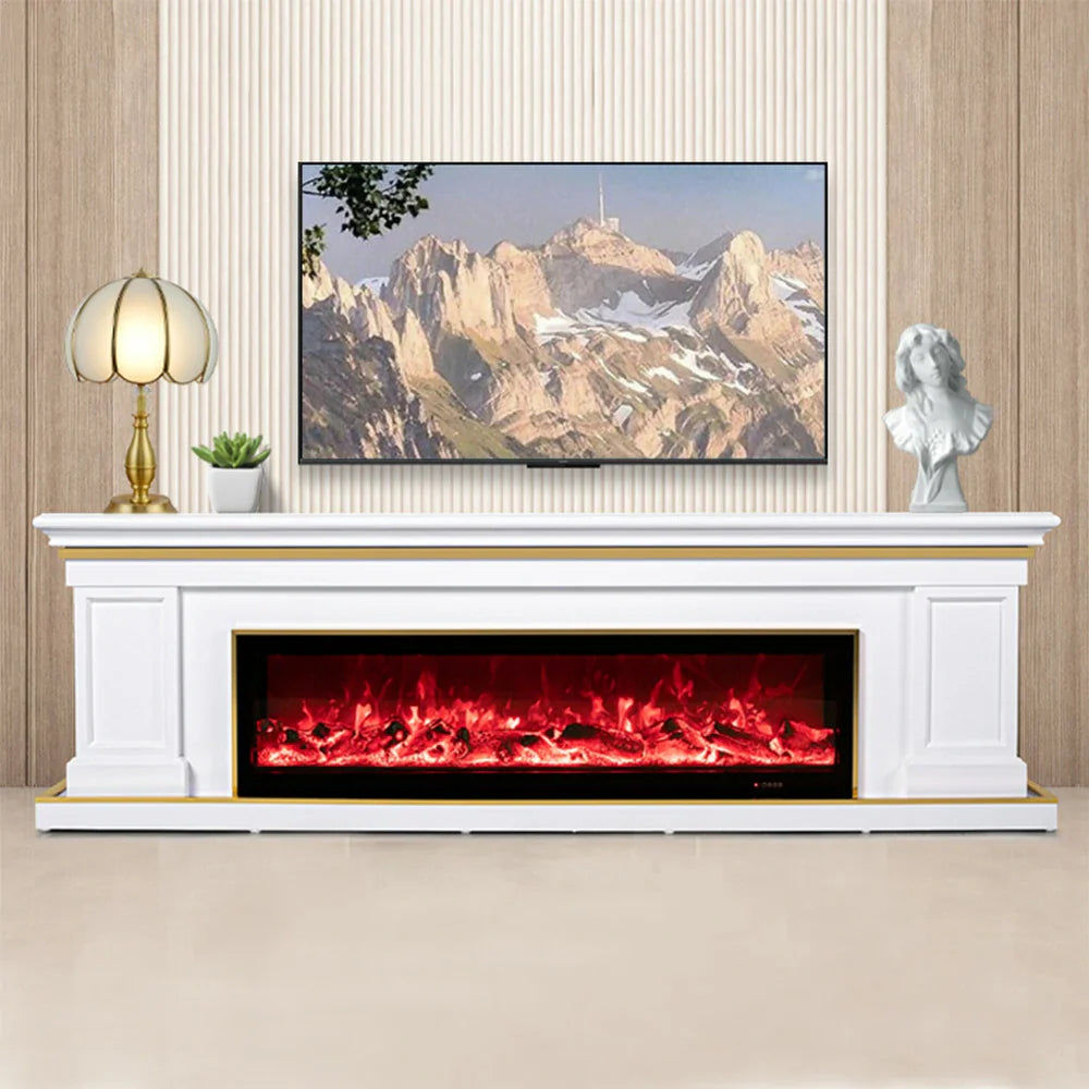 LIVARA 721 TV Wood - 12W/750-1500W Effect, Remote 180cm Frame, Electric Control, Flame 3D White Fireplace Options Dual Solid Cabinet Core - White