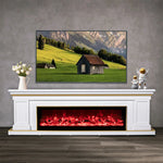 LIVARA 721 TV Wood - 12W/750-1500W Effect, Remote 180cm Frame, Electric Control, Flame 3D White Fireplace Options Dual Solid Cabinet Core - White