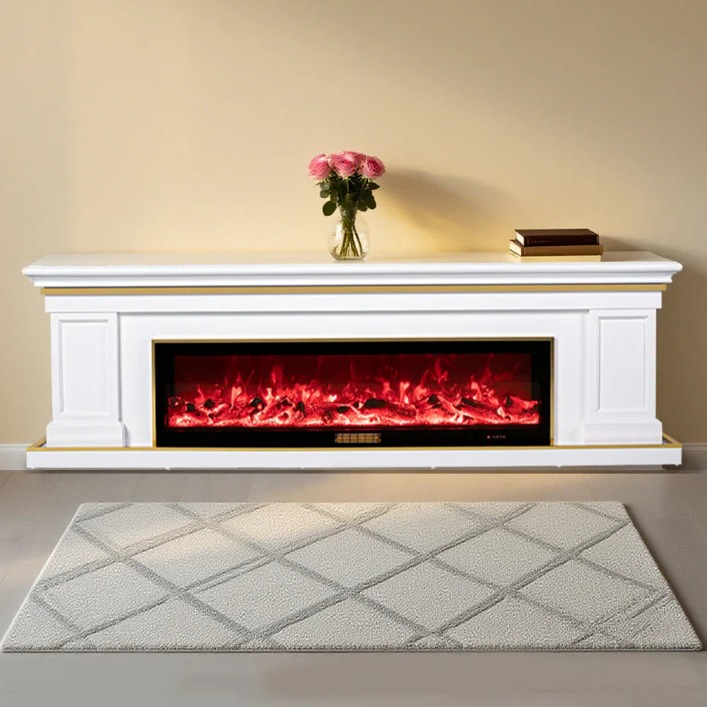 LIVARA 721 TV Wood - 12W/750-1500W Effect, Remote 180cm Frame, Electric Control, Flame 3D White Fireplace Options Dual Solid Cabinet Core - White