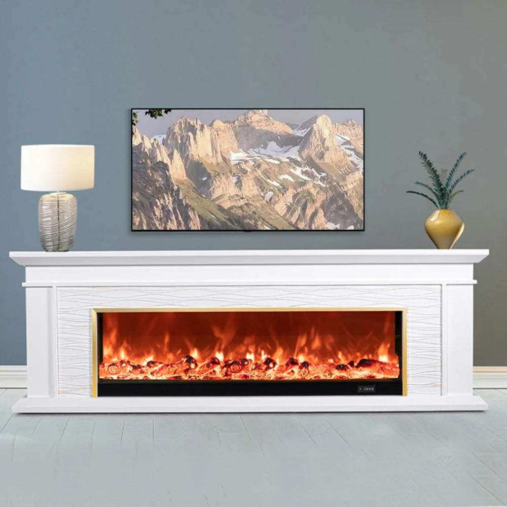 LIVARA 726 Cabinet 3D TV Options Core White Wood Electric 180cm Fireplace Flame Solid Dual Control, Effect, Remote Frame, - 12W/750-1500W
