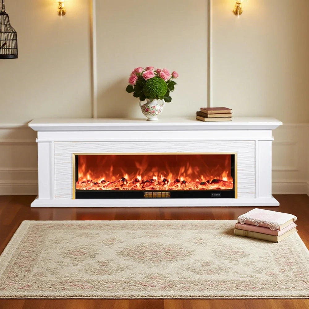 LIVARA 726 Cabinet 3D TV Options Core White Wood Electric 180cm Fireplace Flame Solid Dual Control, Effect, Remote Frame, - 12W/750-1500W