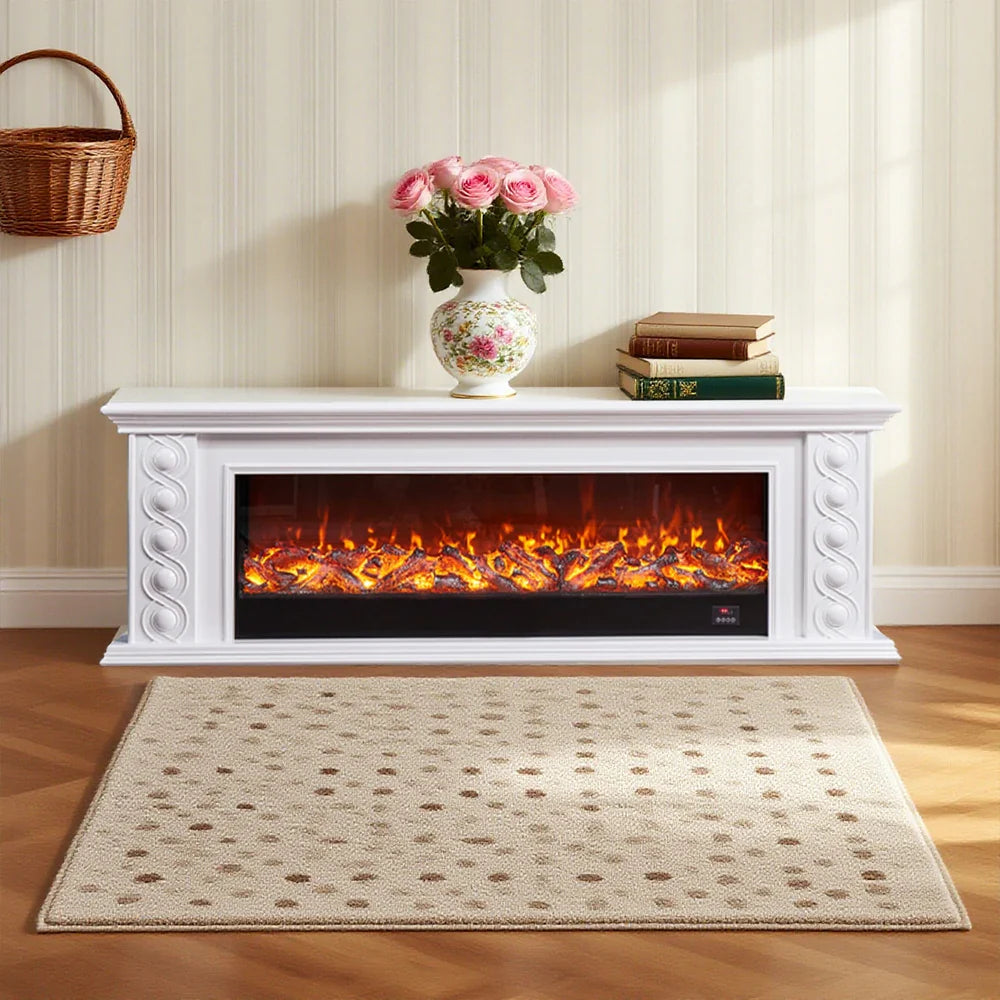 LIVARA 742 Fireplace 180cm Electric Dual Cabinet 3D - Solid Options Remote Effect, Control, Wood Frame, Flame - 12W/750-1500W TV Core White