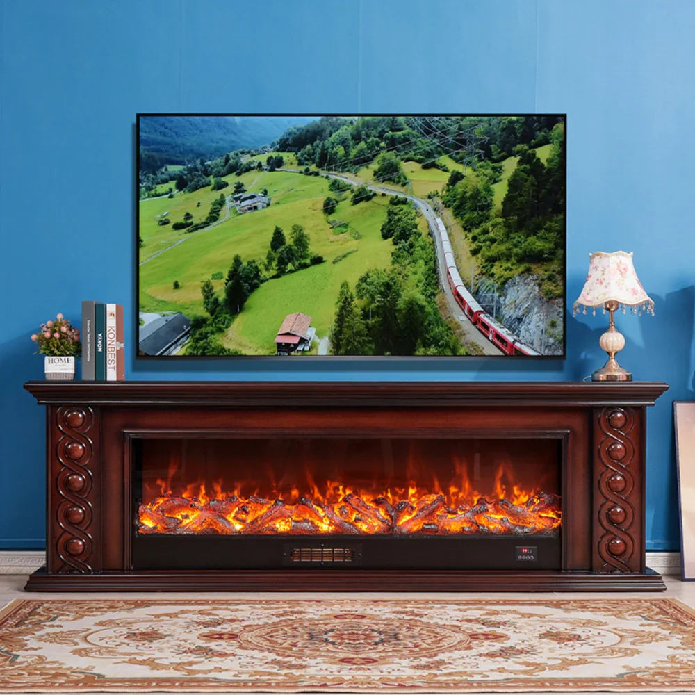 LIVARA 742 12W/750-1500W Options Wood Cabinet Core Solid 3D TV Remote Fireplace 180cm Frame, - Control, - Flame Electric Dual Effect, Brown