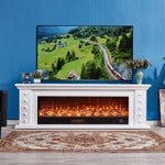 LIVARA 742 Fireplace 180cm Electric Dual Cabinet 3D - Solid Options Remote Effect, Control, Wood Frame, Flame - 12W/750-1500W TV Core White