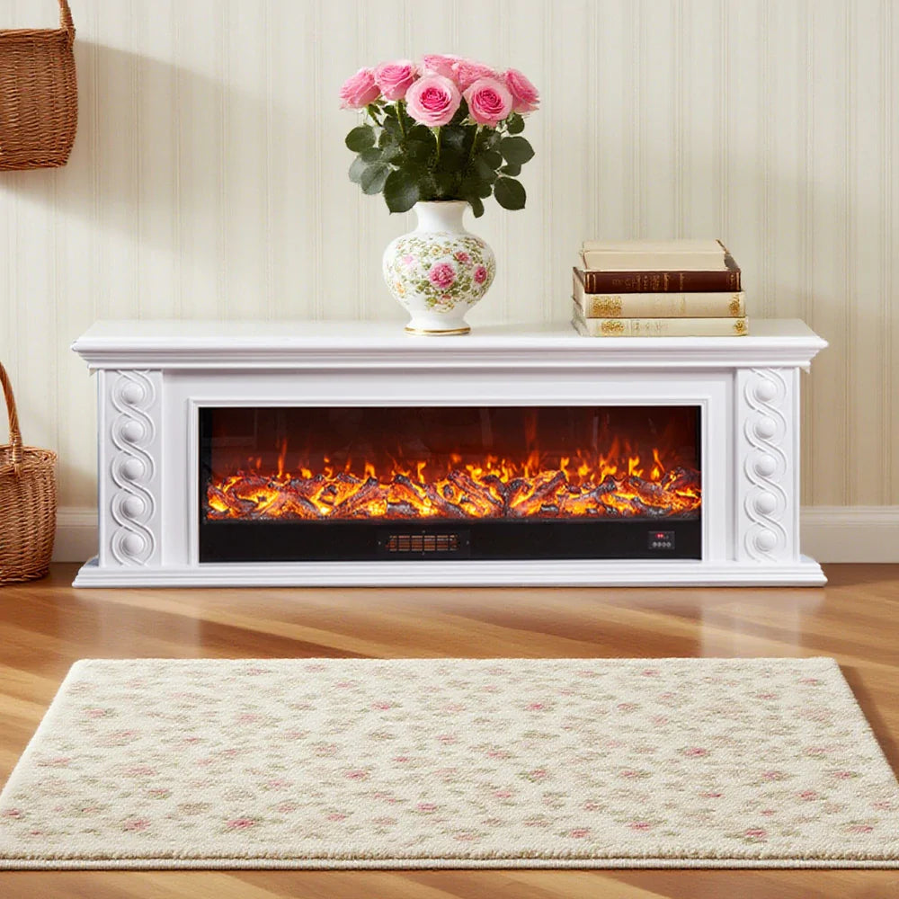 LIVARA 742 Fireplace 180cm Electric Dual Cabinet 3D - Solid Options Remote Effect, Control, Wood Frame, Flame - 12W/750-1500W TV Core White