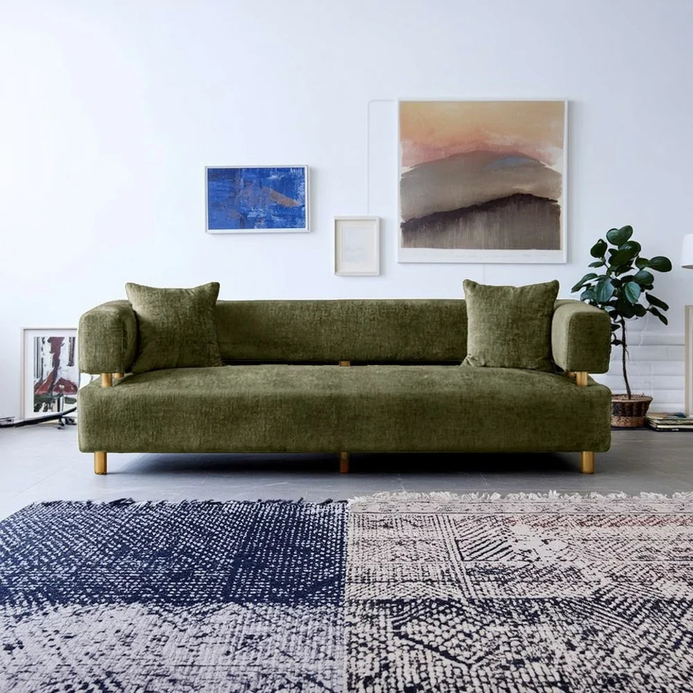 LUXORA Sofa - Chenille Fabric Upholstery, Solid Wood Frame, Gold Stainless Steel Legs, Modern Design - Green