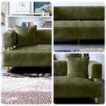 LUXORA Sofa - Chenille Fabric Upholstery, Solid Wood Frame, Gold Stainless Steel Legs, Modern Design - Green