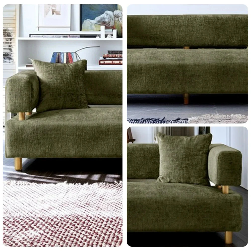 LUXORA Sofa - Chenille Fabric Upholstery, Solid Wood Frame, Gold Stainless Steel Legs, Modern Design - Green