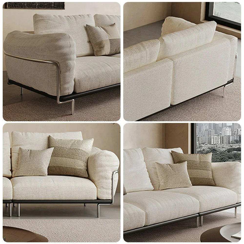 LIVARA 218cm Wide - Armrests Sponge Cat-Scratch-Resistant Sofa, Frame, Down Upholstery Cotton-Linen Wood Solid Filling, Ergonomic High-Density with 3-Seater Fabric, Beige