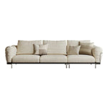 LIVARA 218cm Wide - Armrests Sponge Cat-Scratch-Resistant Sofa, Frame, Down Upholstery Cotton-Linen Wood Solid Filling, Ergonomic High-Density with 3-Seater Fabric, Beige