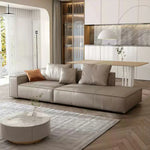 LIVARA 218cm - Single-Arm Cotton Soft Top-Grain Design, Supportive Armrest, Ergonomic Sofa, Comfort Upholstery,  Backrest, Leather Curved Down Wide Silk Grey
