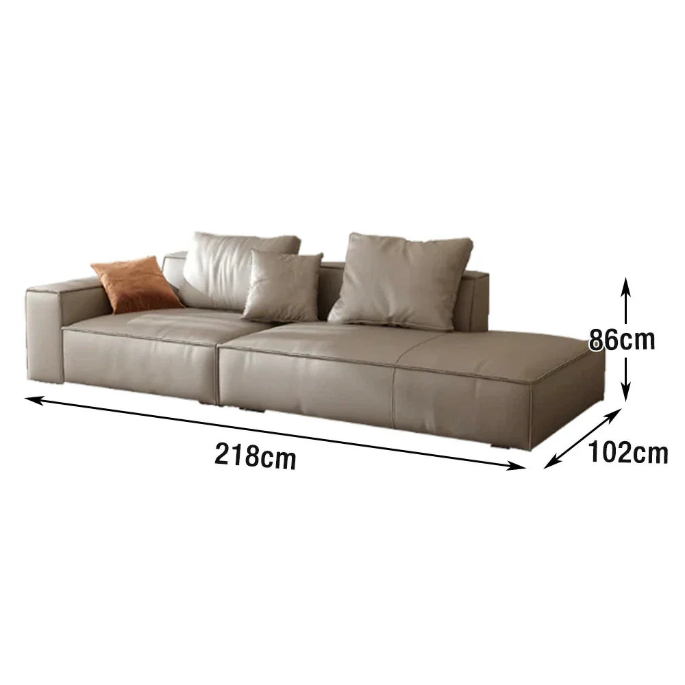 LIVARA 218cm - Single-Arm Cotton Soft Top-Grain Design, Supportive Armrest, Ergonomic Sofa, Comfort Upholstery,  Backrest, Leather Curved Down Wide Silk Grey