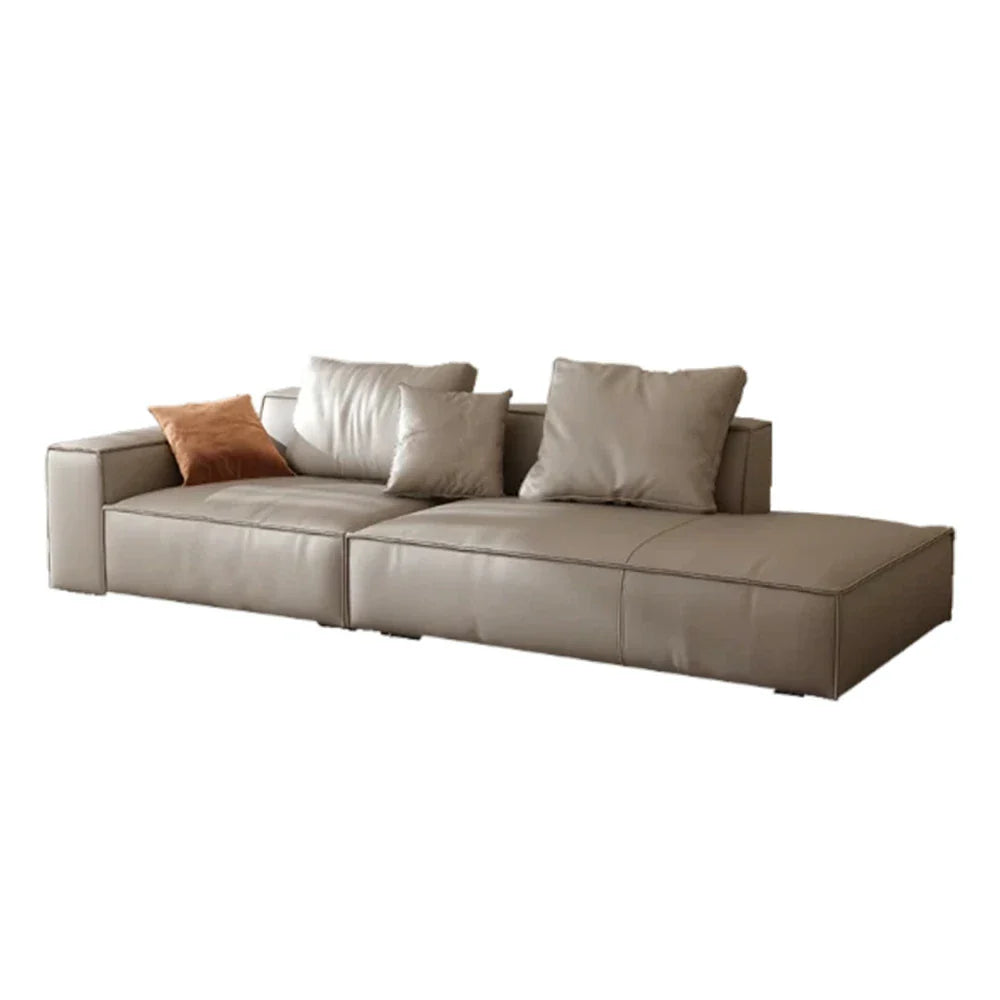 LIVARA 218cm - Single-Arm Cotton Soft Top-Grain Design, Supportive Armrest, Ergonomic Sofa, Comfort Upholstery,  Backrest, Leather Curved Down Wide Silk Grey