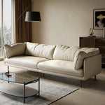 LIVARA 218cm Upholstery, - Frame 3-Seater Cushion, Solid Upgraded Top-Grain Washable Ergonomic Design, Curved Sofa, Leather Latex Sponge Wood Beige